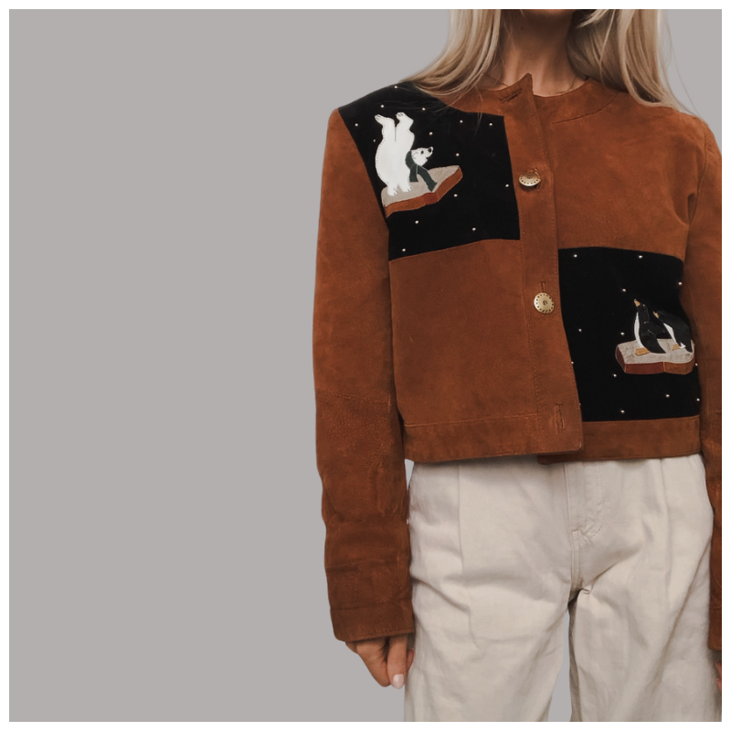 MINISM STUDIO I Vintage: patchworkowa kurtka z niedźwiedziem i pingiwn