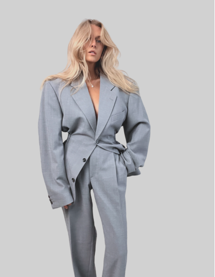 2-CZĘŚCIOWY TALIOWANY GARNITUR - gołębi szary