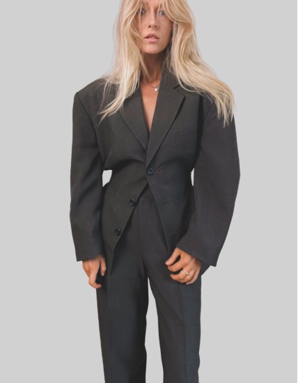 2-CZĘŚCIOWY TALIOWANY GARNITUR - brązowo-szary