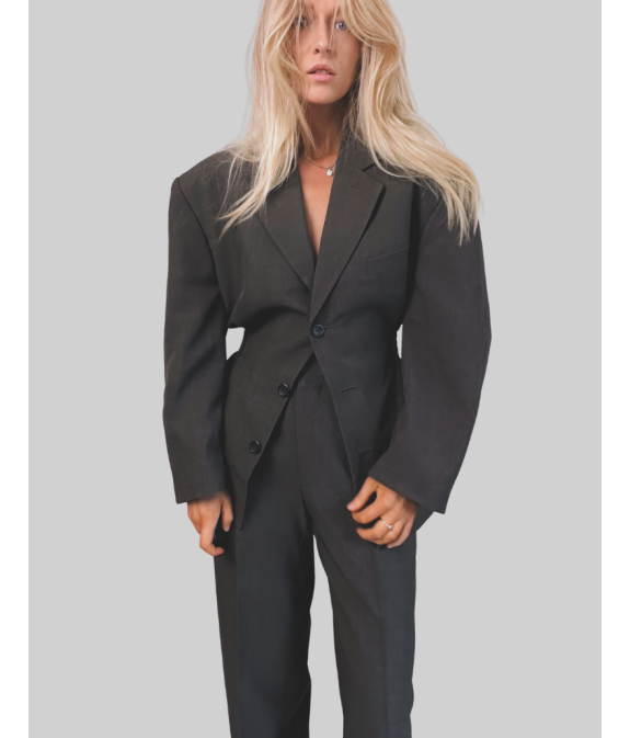 2-CZĘŚCIOWY TALIOWANY GARNITUR - brązowo-szary