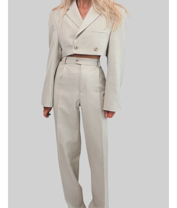 3-CZĘŚCIOWY TALIOWANY GARNITUR - kremowy